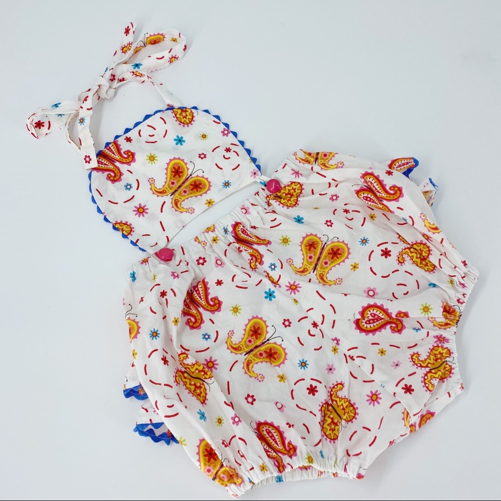 Boutique Custom Paisley Butterfly Apron Romper